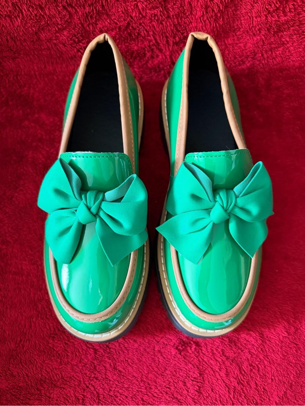Green Bow Loafers for Women - Stylish Slip-On Flats